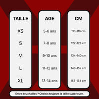 Guide des tailles vêtements enfants : tableau de correspondances XS à XL (5-14 ans, 110-164 cm) et conseils d'ajustement.