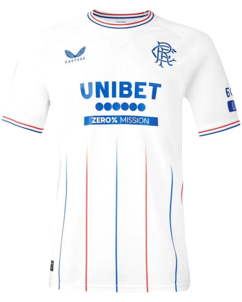 Maillot extérieur des Rangers de la saison 2023-24.